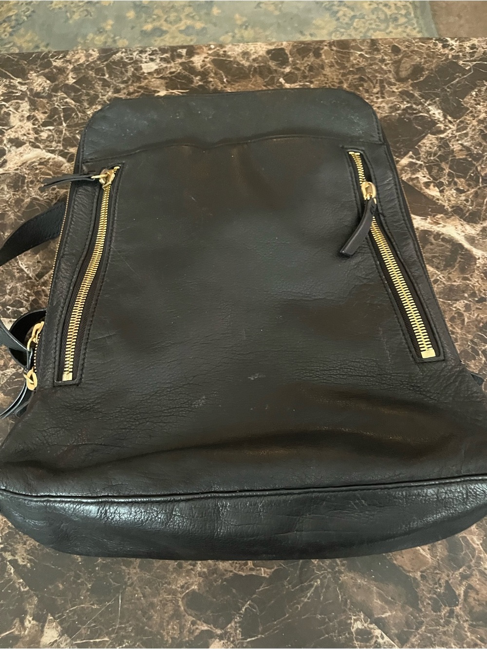 margot Black Leather Backpack with Gold Zippers